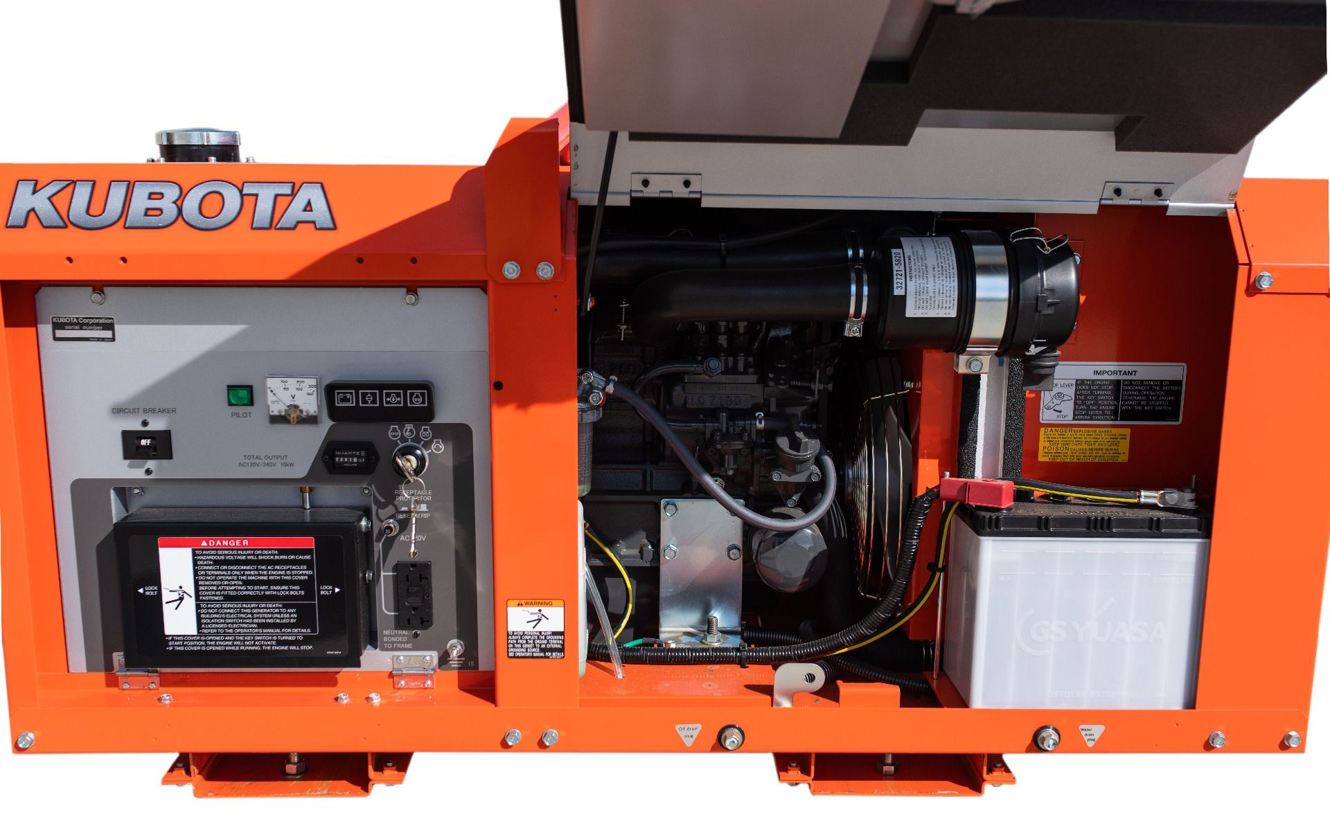 Kubota Lowboy II Diesel Generator - GL11000TM, 11 kW Standby, 10 kW Prime, Single-Phase, 120-240 Volt, Liquid-Cooled, Enclosed, Terminal Lugs - Image 12