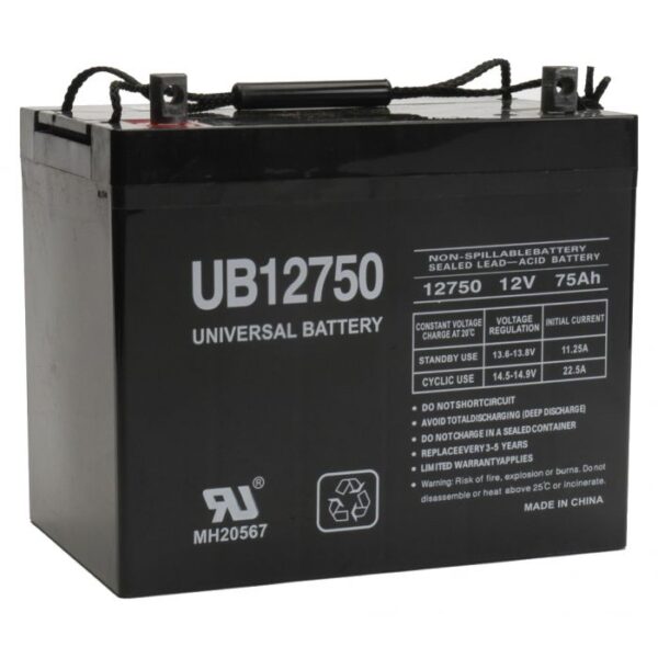 UPG UB12750 Generator Battery - 12 Volt, 75 Ah, AGM, Sealed, 433 CCA